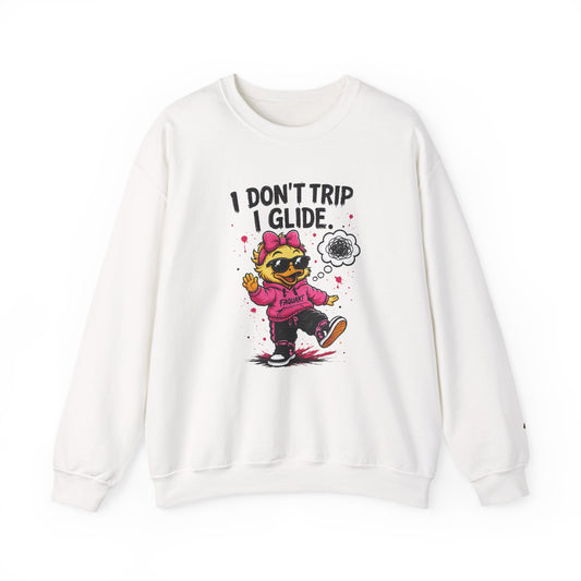 I Don’t Trip I Glide Crewneck Sweatshirt — Cute Skate Duck Graphic