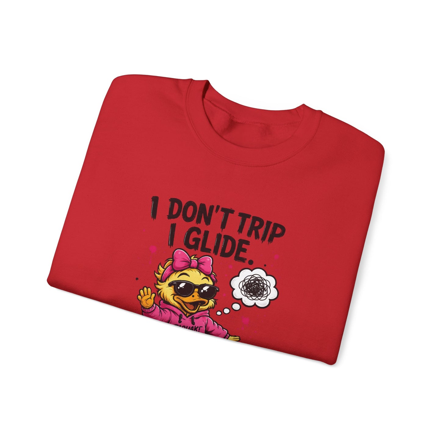 I Don’t Trip I Glide Crewneck Sweatshirt — Cute Skate Duck Graphic