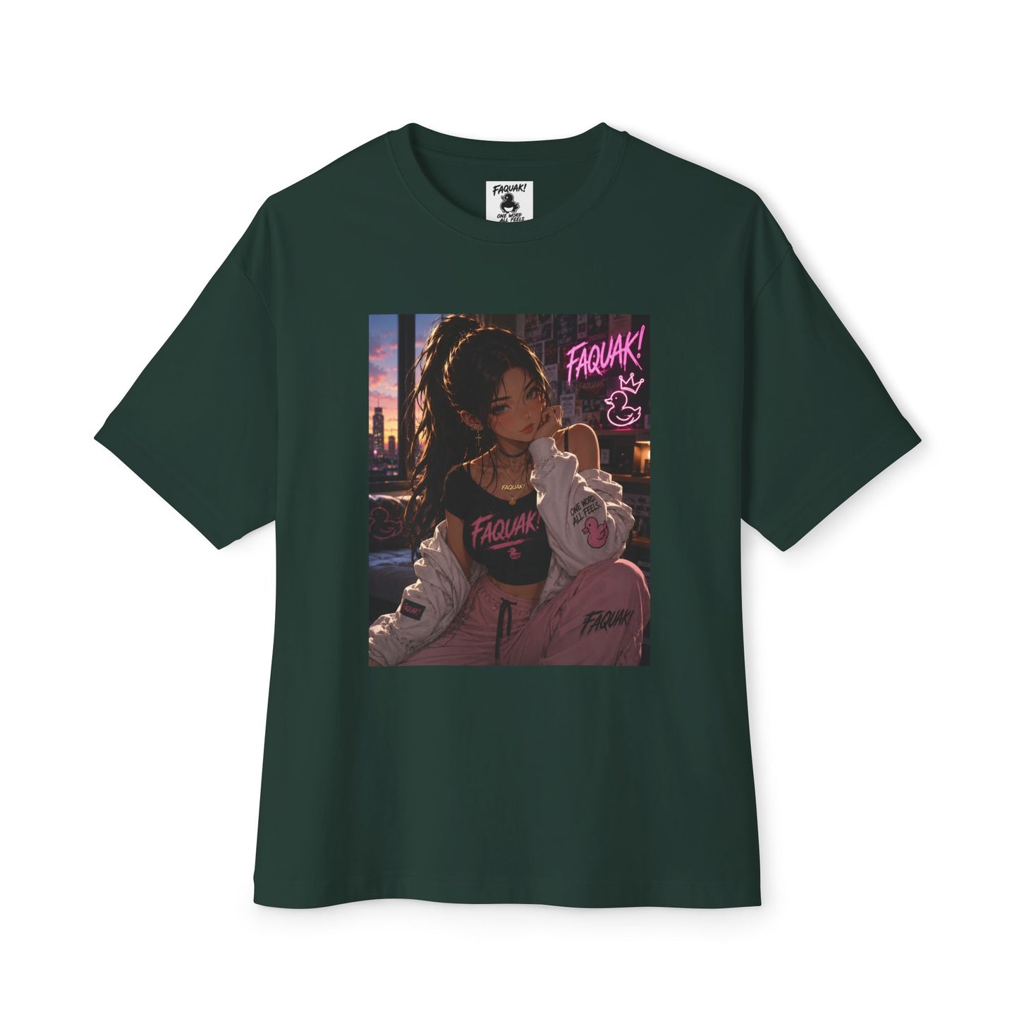 Anime City Girl Graphic Tee — 'Fragile' Neon Streetwear Oversized T-Shirt