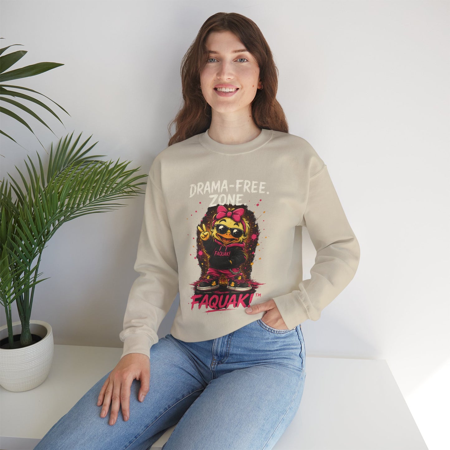 Faquak! Drama-Free — Crewneck Sweatshirt | Cute Skate Duck Graphic