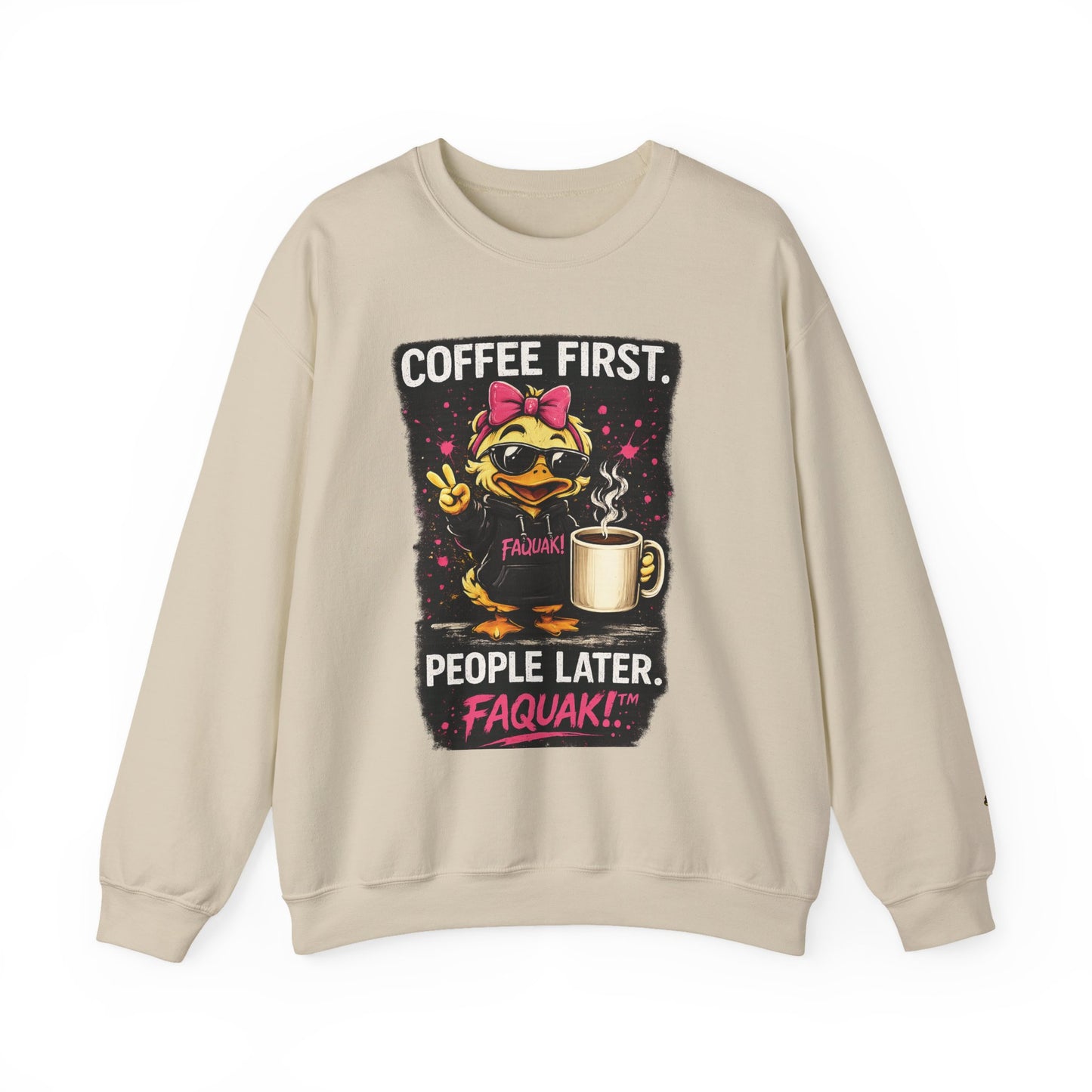 Coffee First-  Crewneck Sweatshirt — Cute Skate Duck Graphic