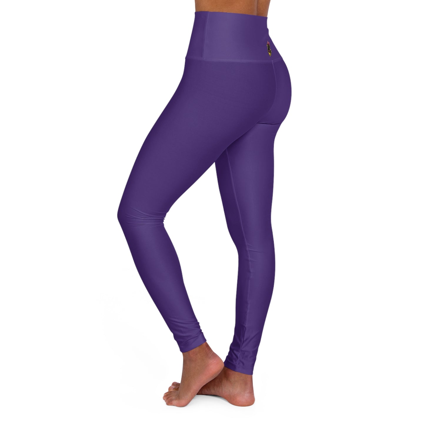 High-Waist Purple Yoga Leggings with "FAQUAK!" Side Text & "ONE WORD ALL FEELS" Back Graphic