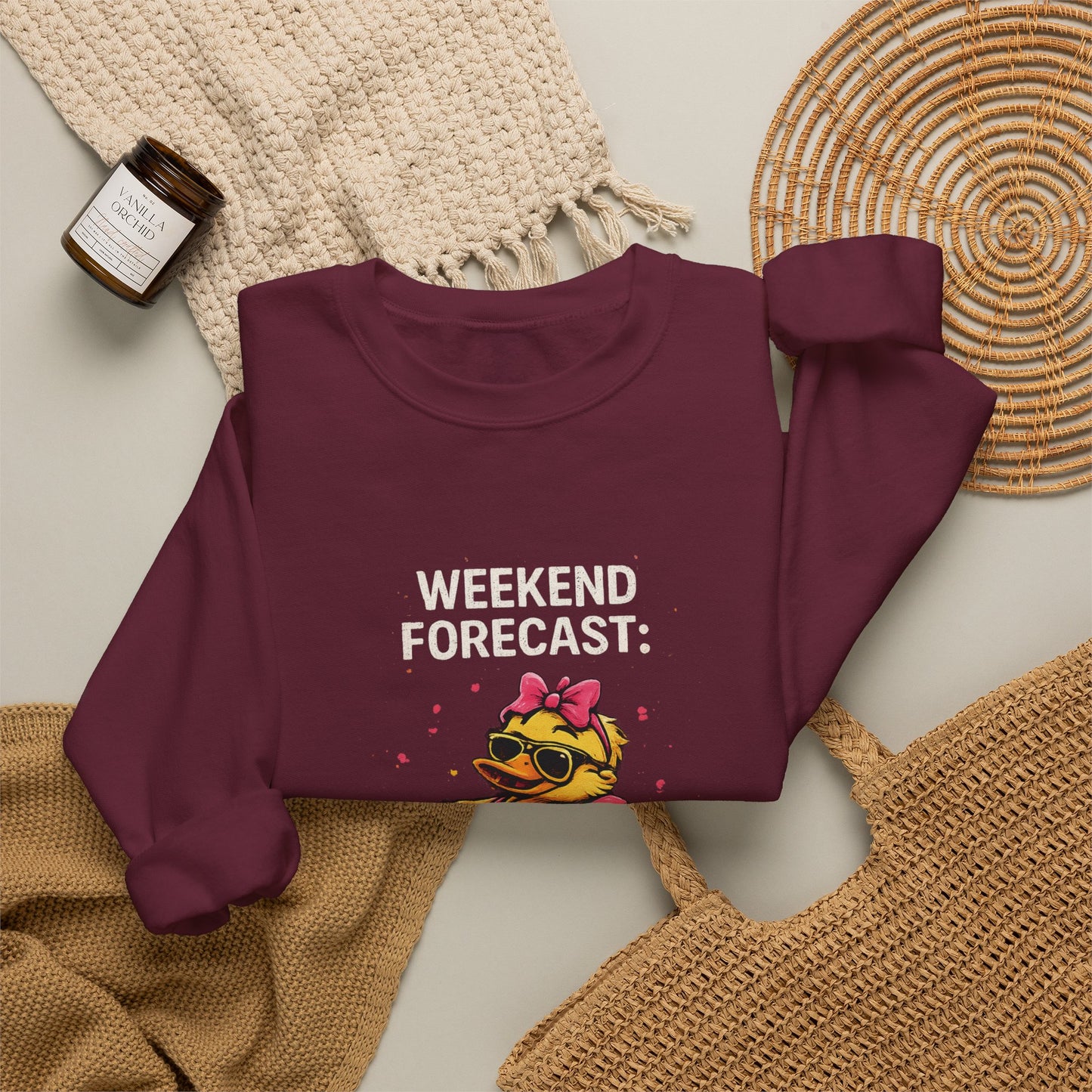 Weekend Forecast  - Crewneck Sweatshirt — Cute Skate Duck Graphic