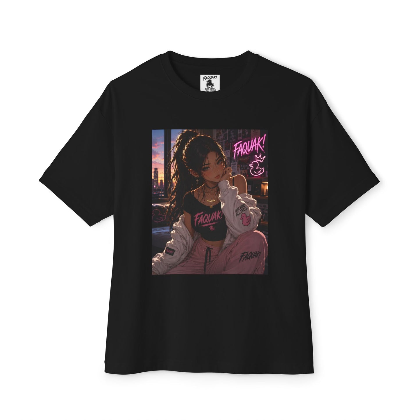 Anime City Girl Graphic Tee — 'Fragile' Neon Streetwear Oversized T-Shirt