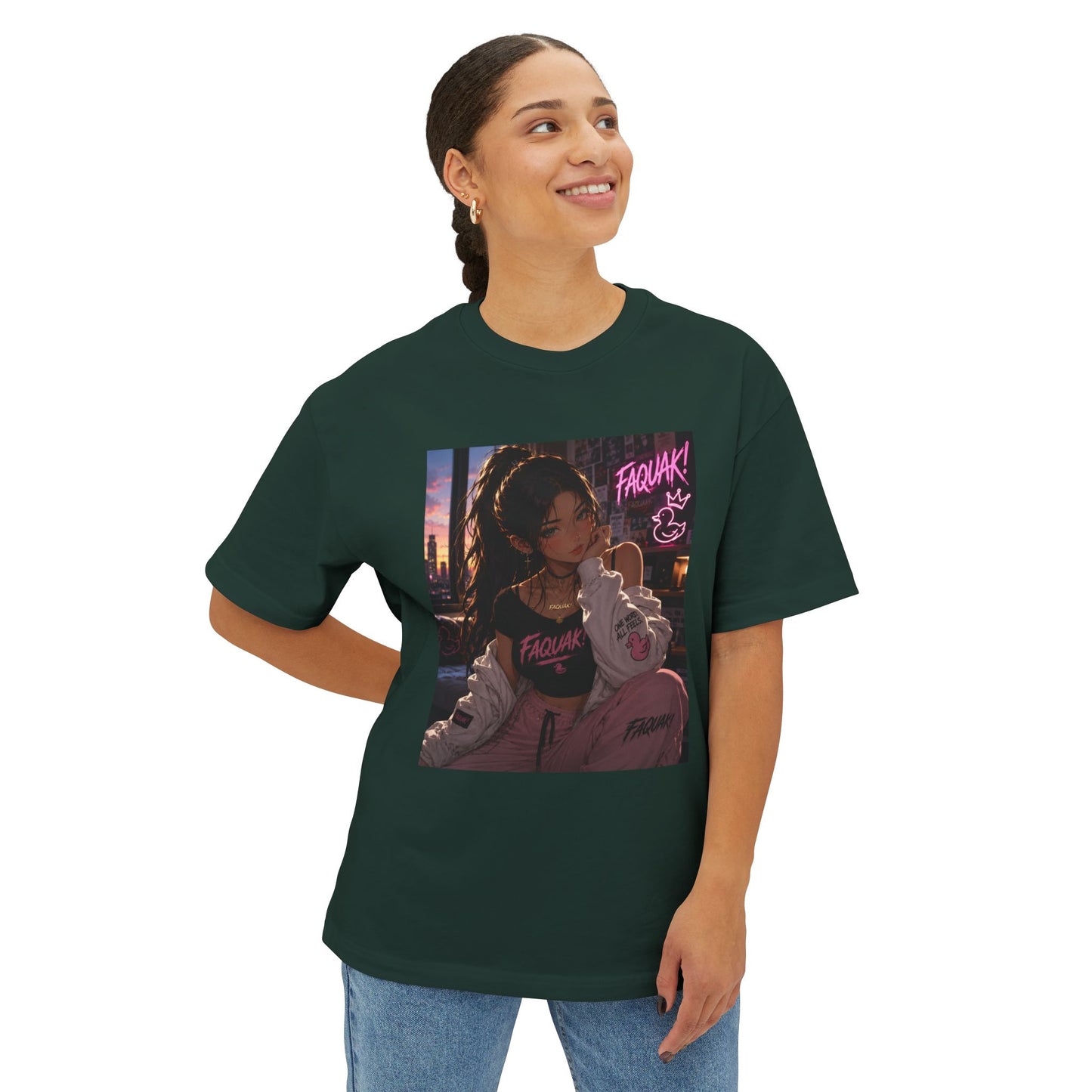 Anime City Girl Graphic Tee — 'Fragile' Neon Streetwear Oversized T-Shirt