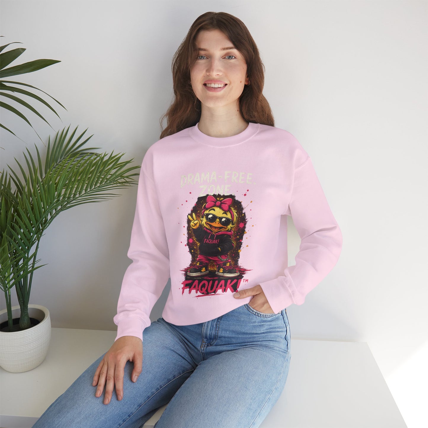 Drama-Free- Crewneck Sweatshirt — Cute Skate Duck Graphic