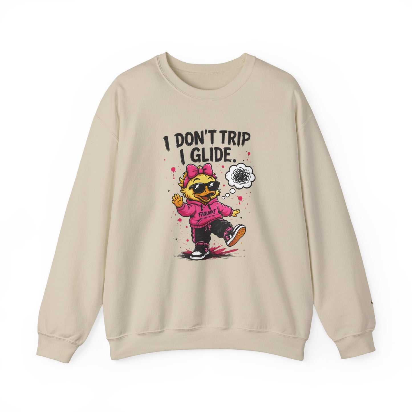 I Don’t Trip I Glide Crewneck Sweatshirt — Cute Skate Duck Graphic
