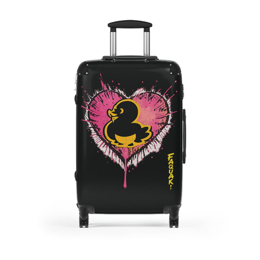 Suitcase — Black Rubber Duck Heart Print Carry-On Luggage