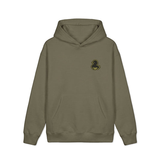 Graphic Hoodie — "Faquak! One Word All Feels." Retro Camo Script Back Print