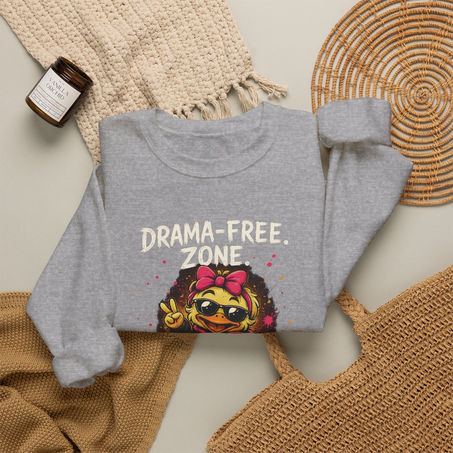 Drama-Free- Crewneck Sweatshirt — Cute Skate Duck Graphic
