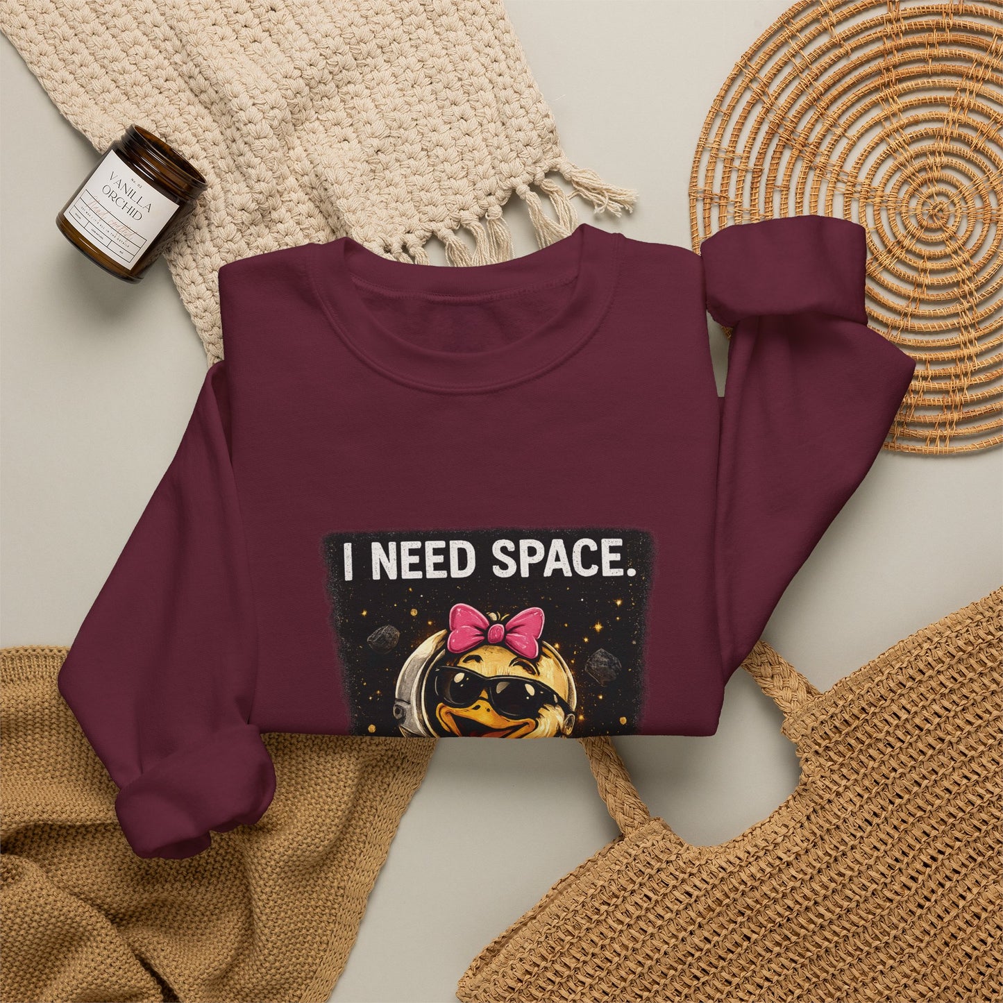 Need Space I Glide Crewneck Sweatshirt — Cute Skate Duck Graphic