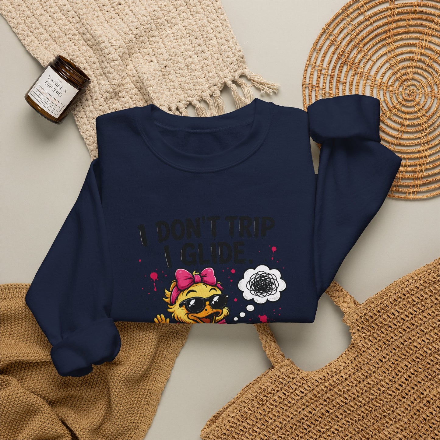 I Don’t Trip I Glide Crewneck Sweatshirt — Cute Skate Duck Graphic