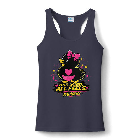 Duck Graphic Tank Top — "One Word, All Feels" Cute Retro Fitness Tank