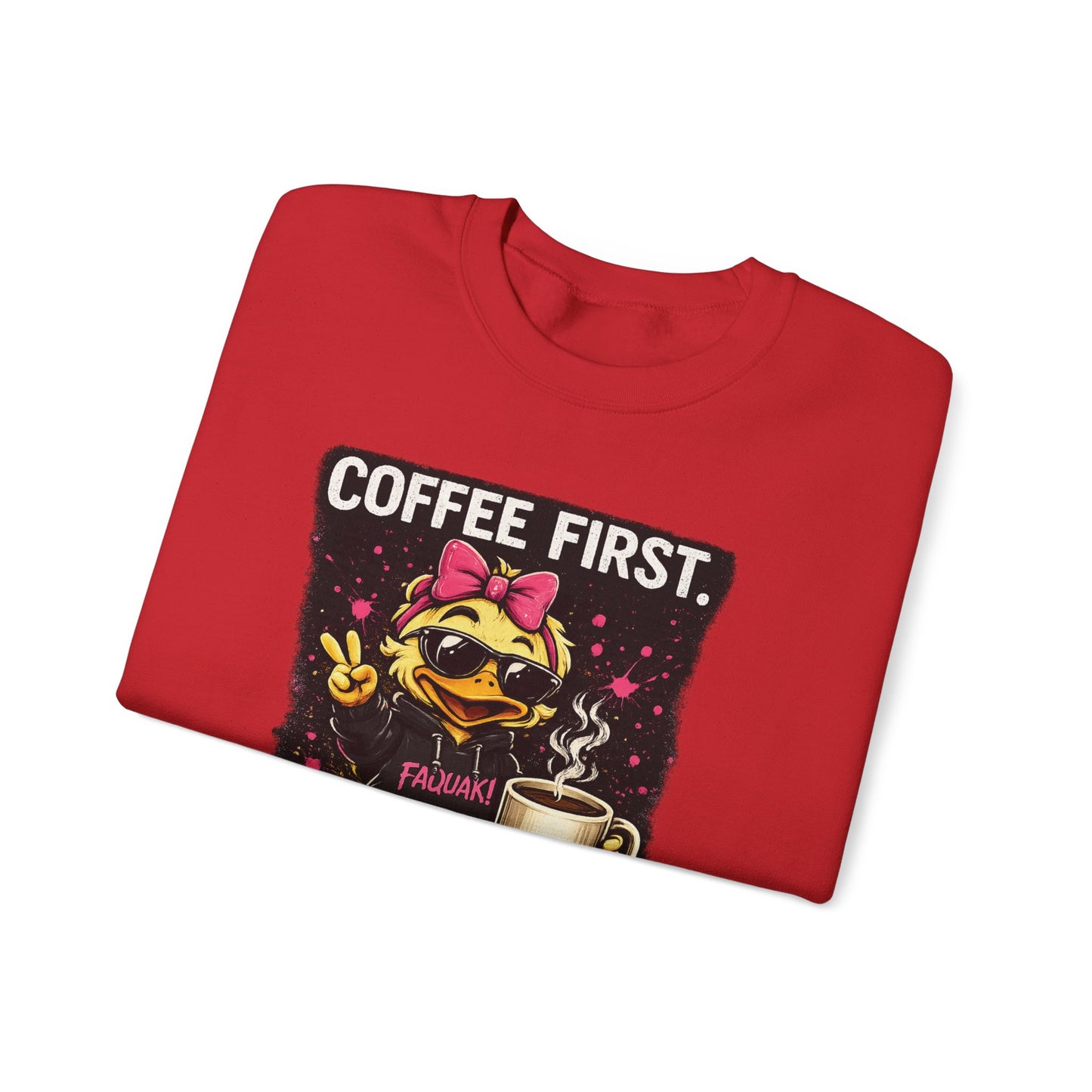 Coffee First-  Crewneck Sweatshirt — Cute Skate Duck Graphic
