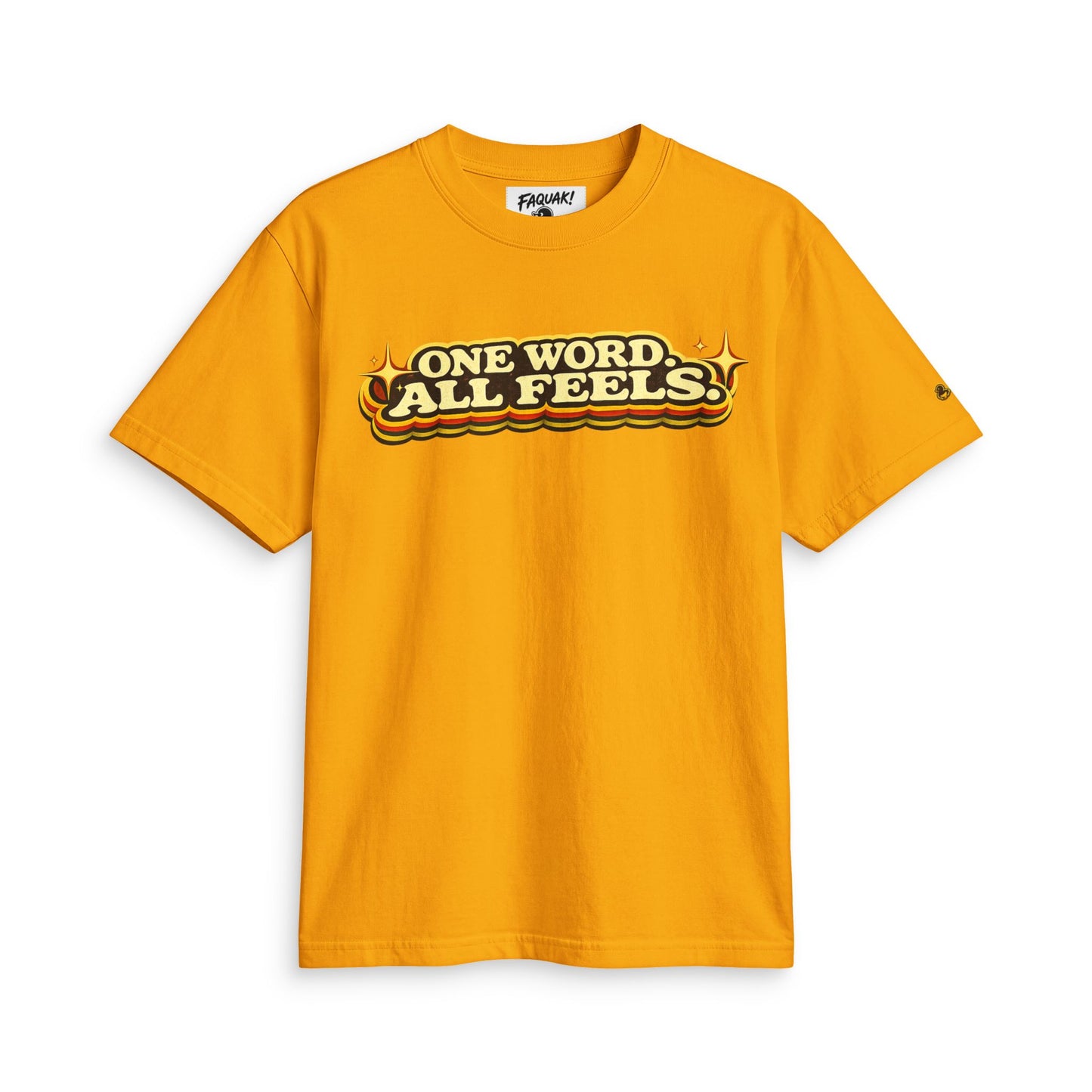 One Word, All Feels Tee — Retro Graphic T-Shirt with "FAQUAK!" Back Print