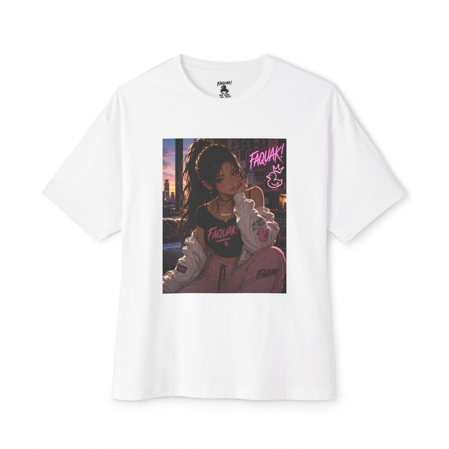Anime City Girl Graphic Tee — 'Fragile' Neon Streetwear Oversized T-Shirt