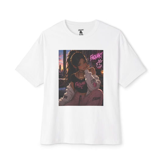 Anime City Girl Graphic Tee — 'Fragile' Neon Streetwear Oversized T-Shirt