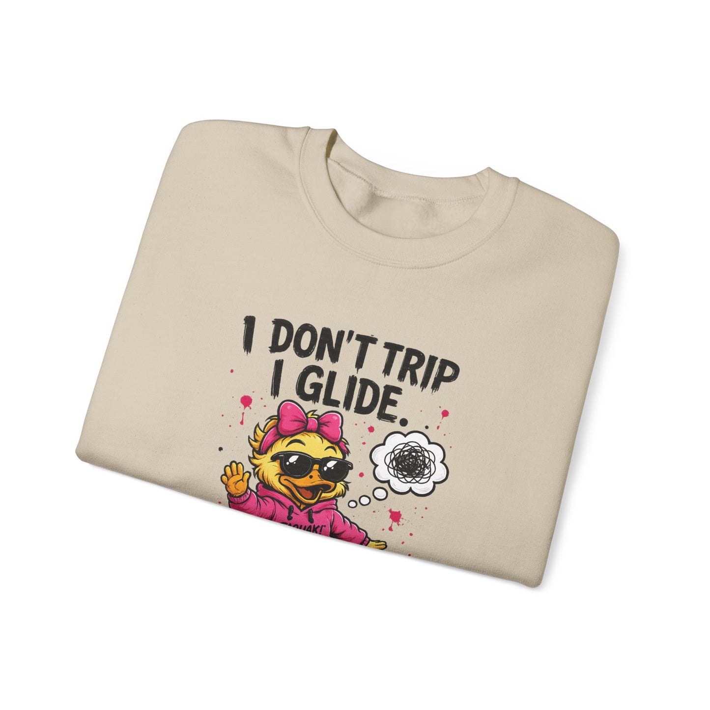 I Don’t Trip I Glide Crewneck Sweatshirt — Cute Skate Duck Graphic