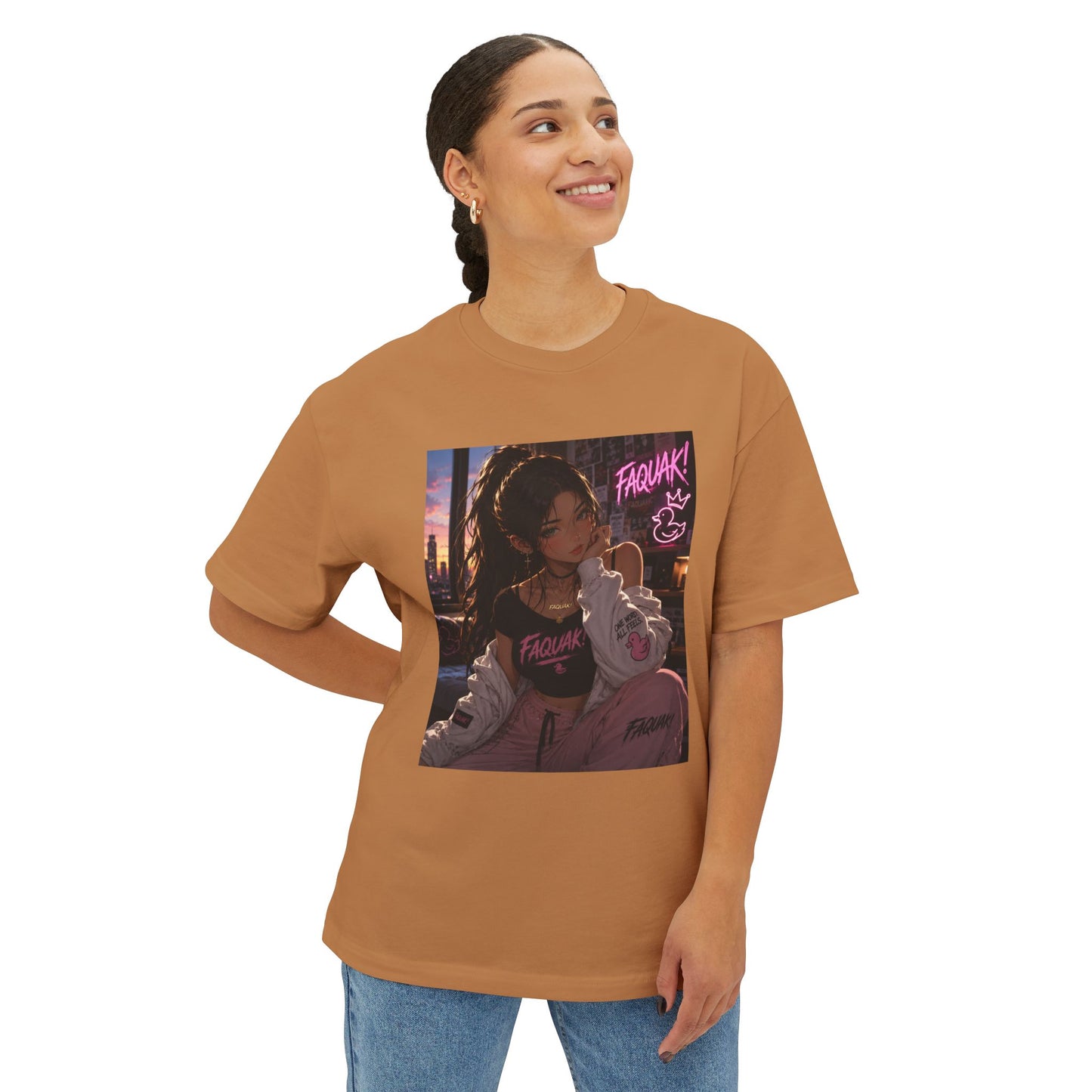 Anime City Girl Graphic Tee — 'Fragile' Neon Streetwear Oversized T-Shirt