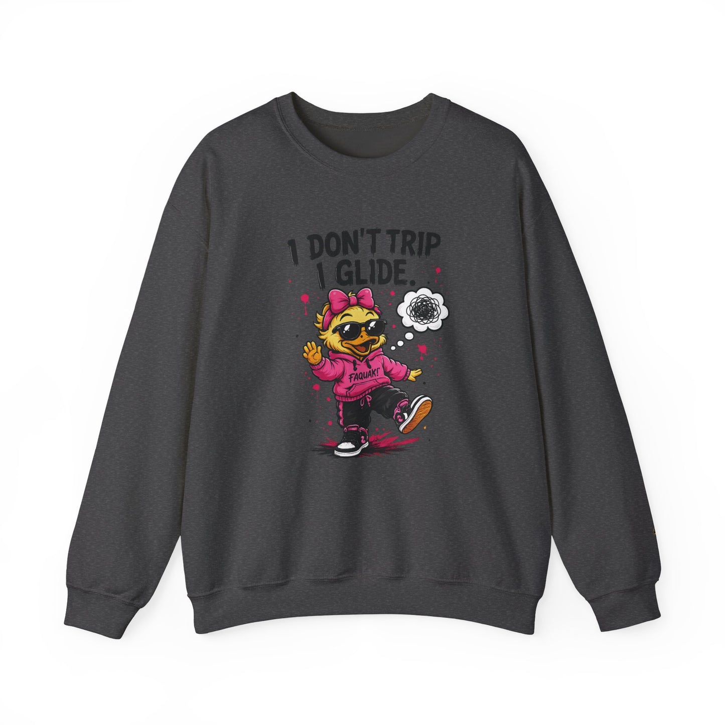 I Don’t Trip I Glide Crewneck Sweatshirt — Cute Skate Duck Graphic