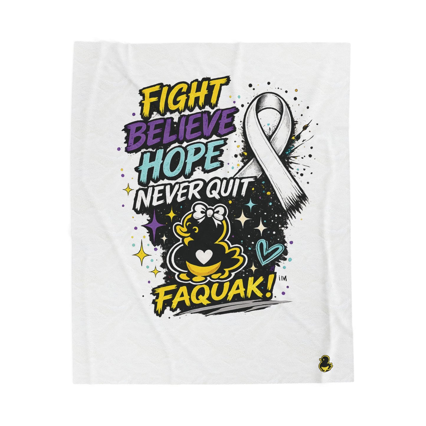 Fight Believe Hope Never Quit Plush Blanket — Cancer Awareness Ribbon Velveteen Throw
