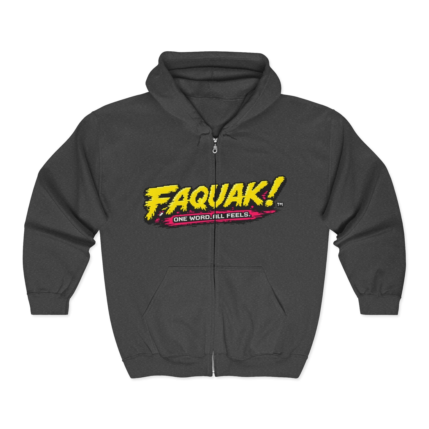 F!AQUAK! Zip Hoodie — Retro Neon Graphic “One Word, All Feels”