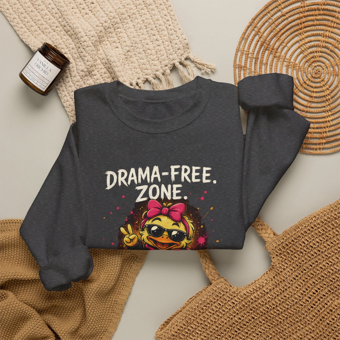 Drama-Free- Crewneck Sweatshirt — Cute Skate Duck Graphic
