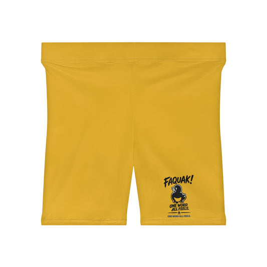 Biker Shorts — Yellow "FAQUAK!" Graphic Fitness Shorts