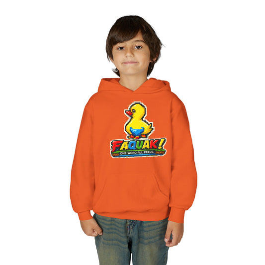 Duck Graphic Hoodie — 'FAQUAK!' Youth Pullover with Retro Rubber Duck Design