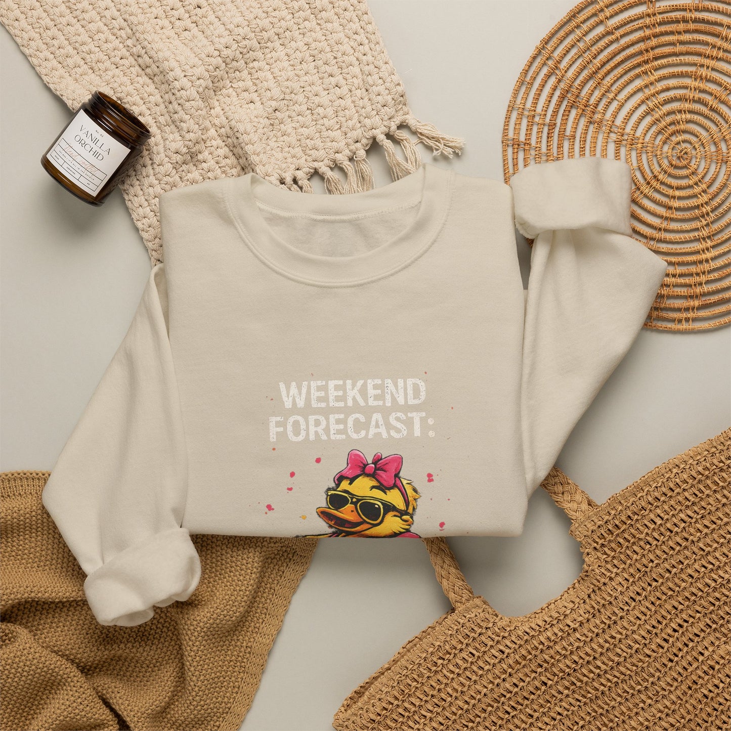 Weekend Forecast  - Crewneck Sweatshirt — Cute Skate Duck Graphic