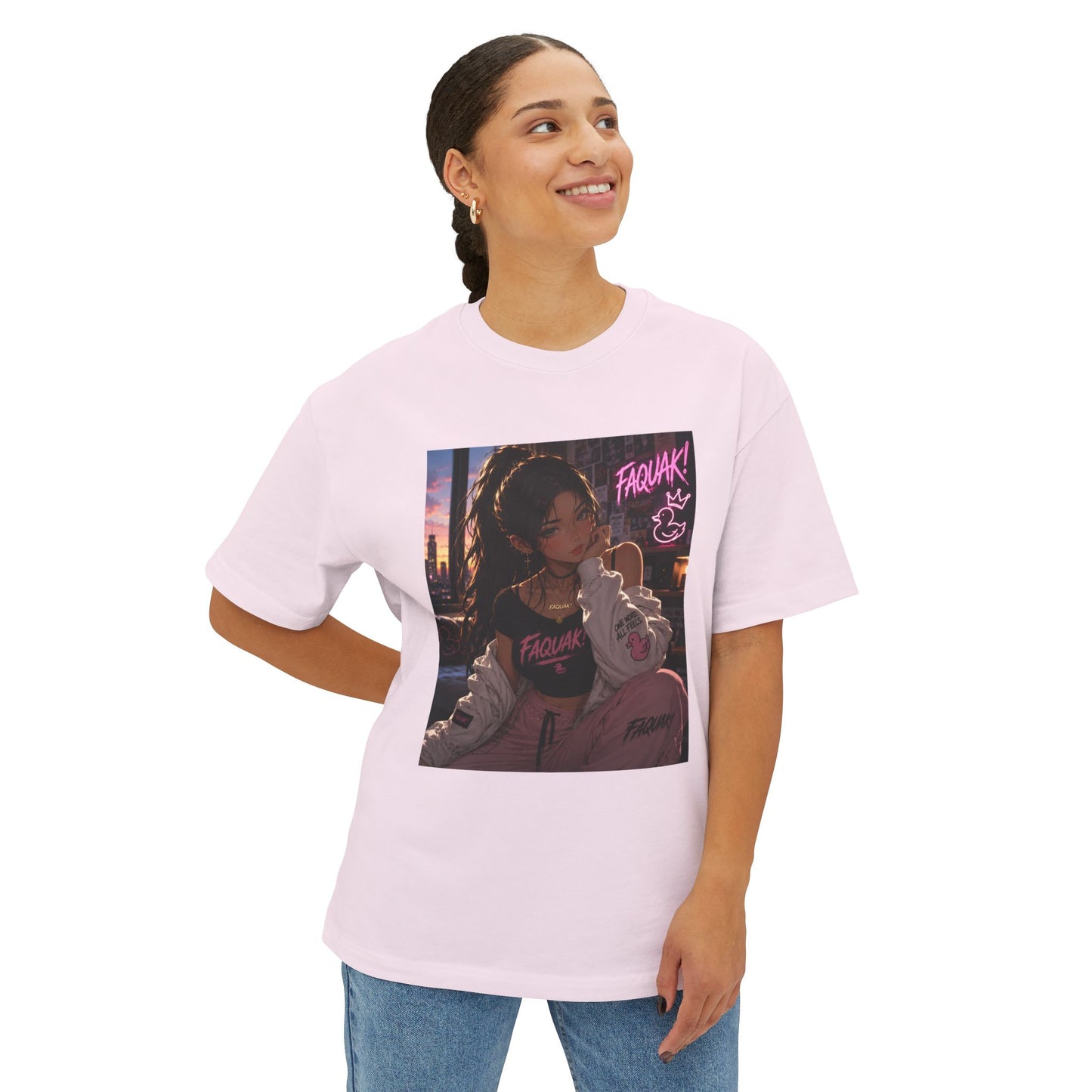 Anime City Girl Graphic Tee — 'Fragile' Neon Streetwear Oversized T-Shirt