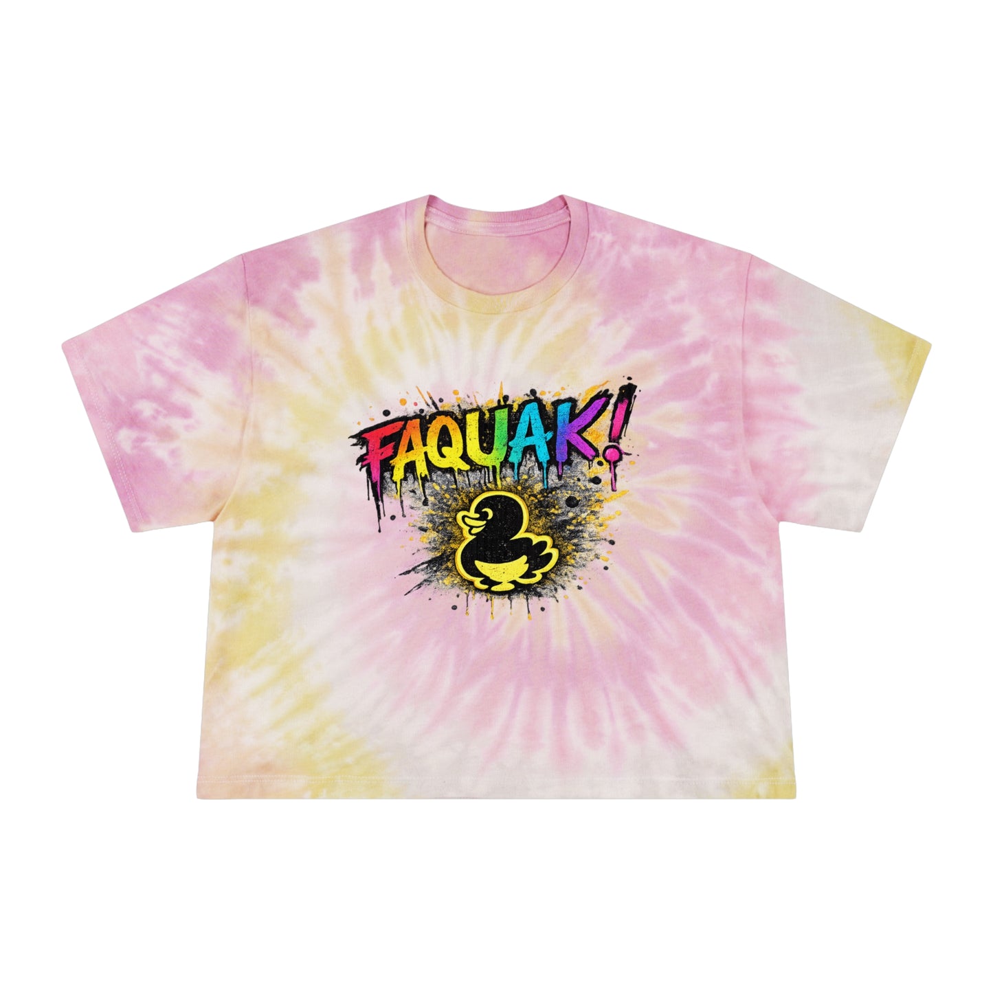 FAQUAK! Duck Graphic Tie-Dye Crop Tee — Cute Retro Streetwear for Women