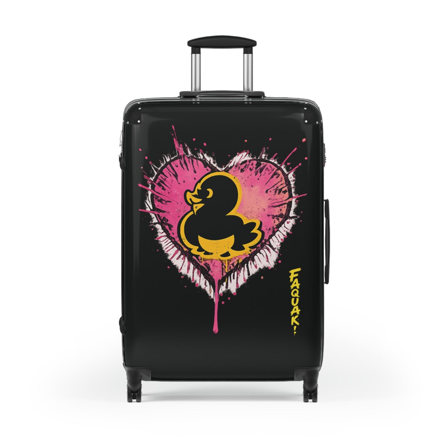 Suitcase — Black Rubber Duck Heart Print Carry-On Luggage