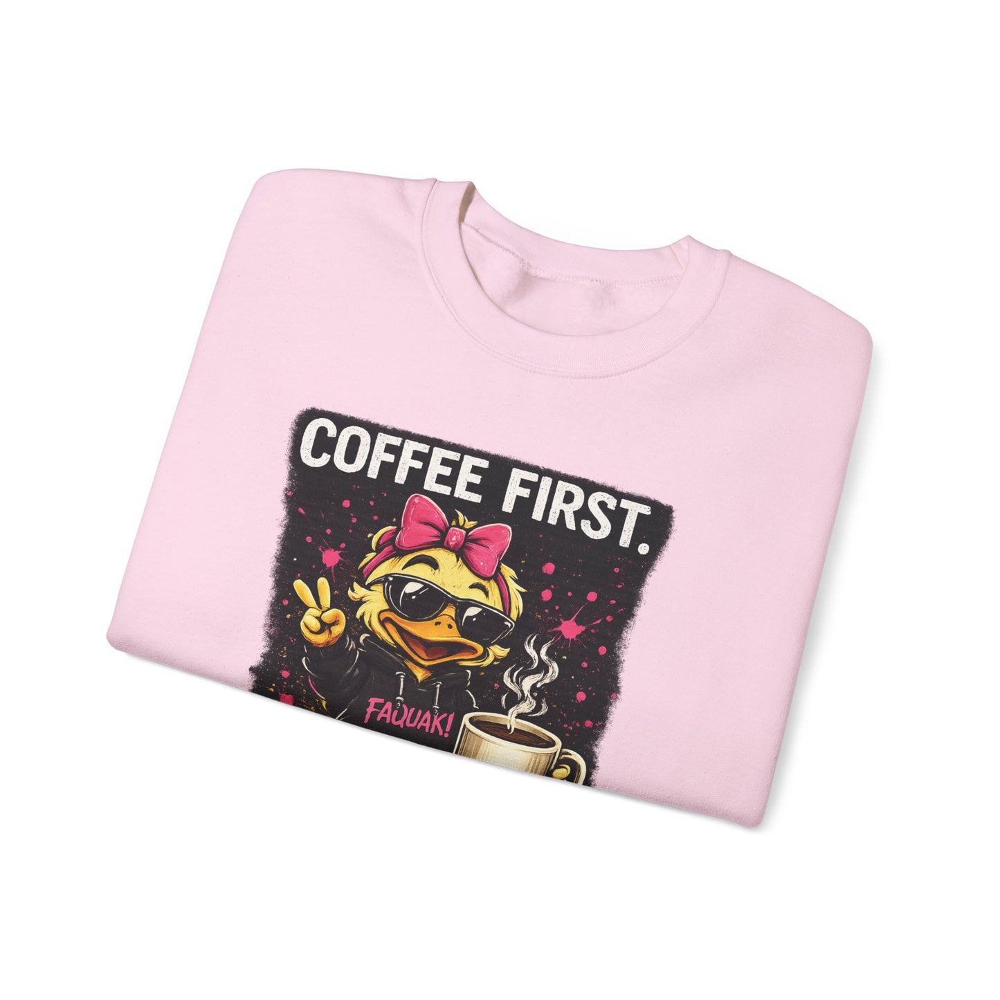 Coffee First-  Crewneck Sweatshirt — Cute Skate Duck Graphic