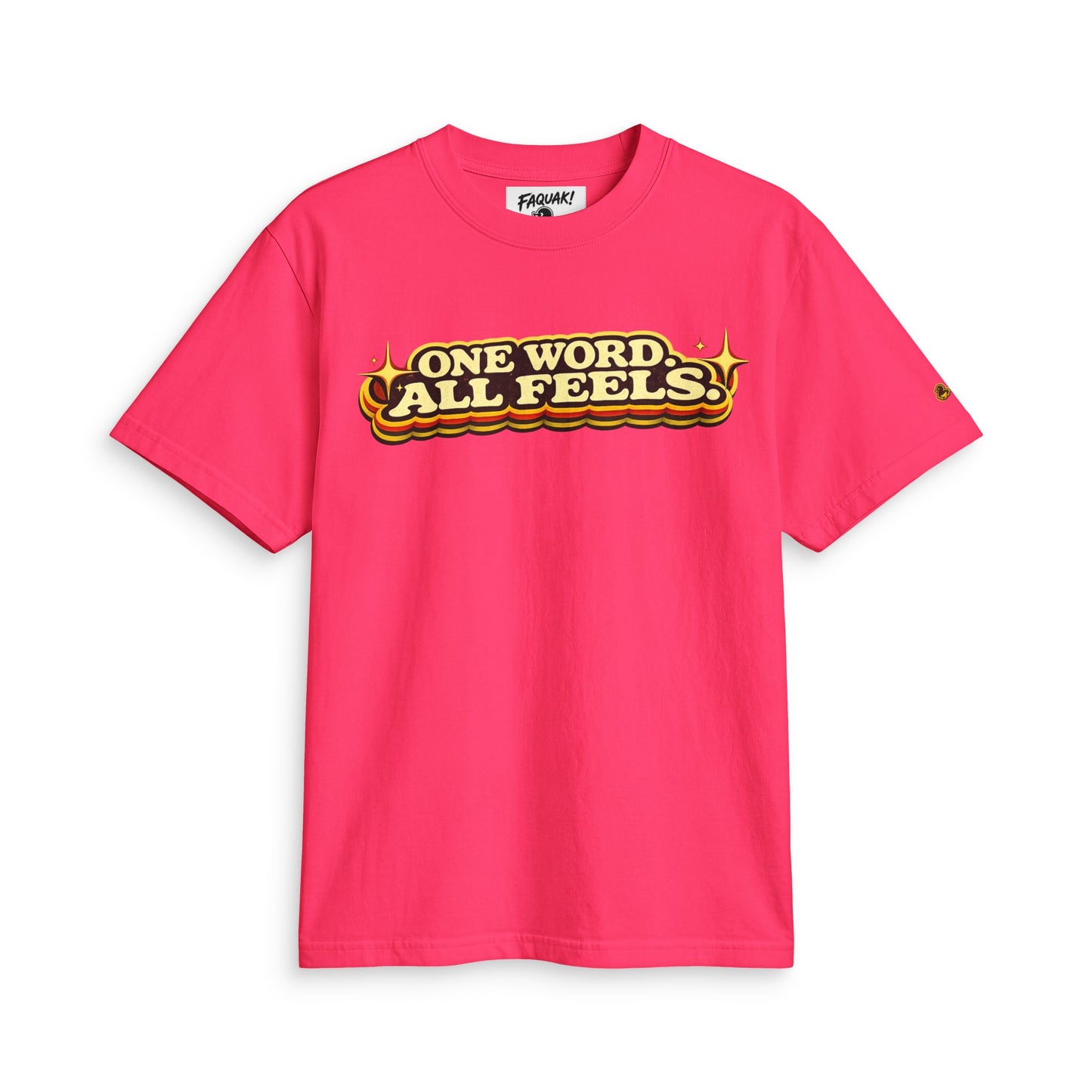 One Word, All Feels Tee — Retro Graphic T-Shirt with "FAQUAK!" Back Print
