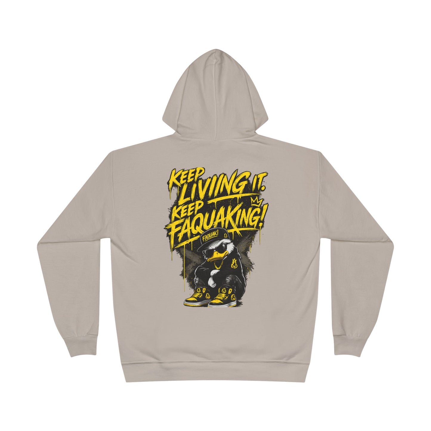 Faquak Graphic Hoodie – "Keep Living It, Keep Faquaking" Streetwear Pullover