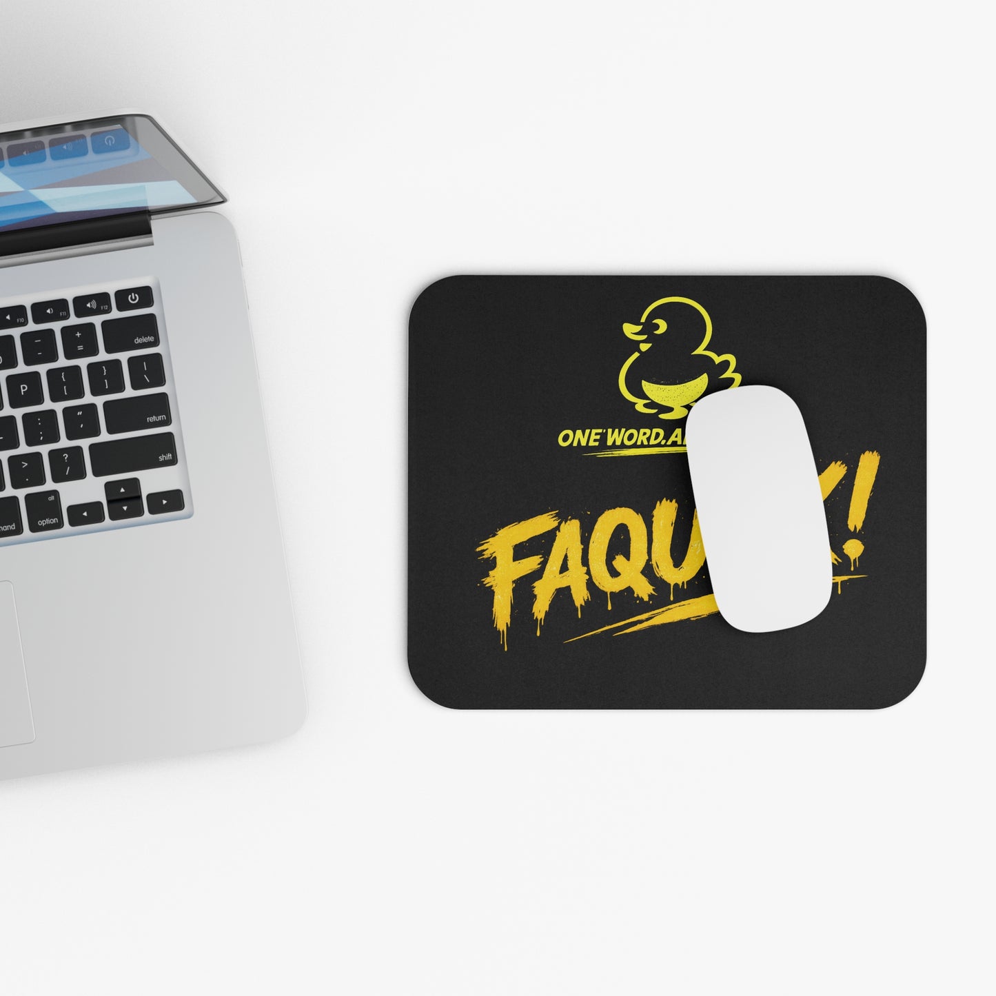 Faquak! Rubber Mouse Pad — One Word. All Feels. Yellow Duck Desk Mat