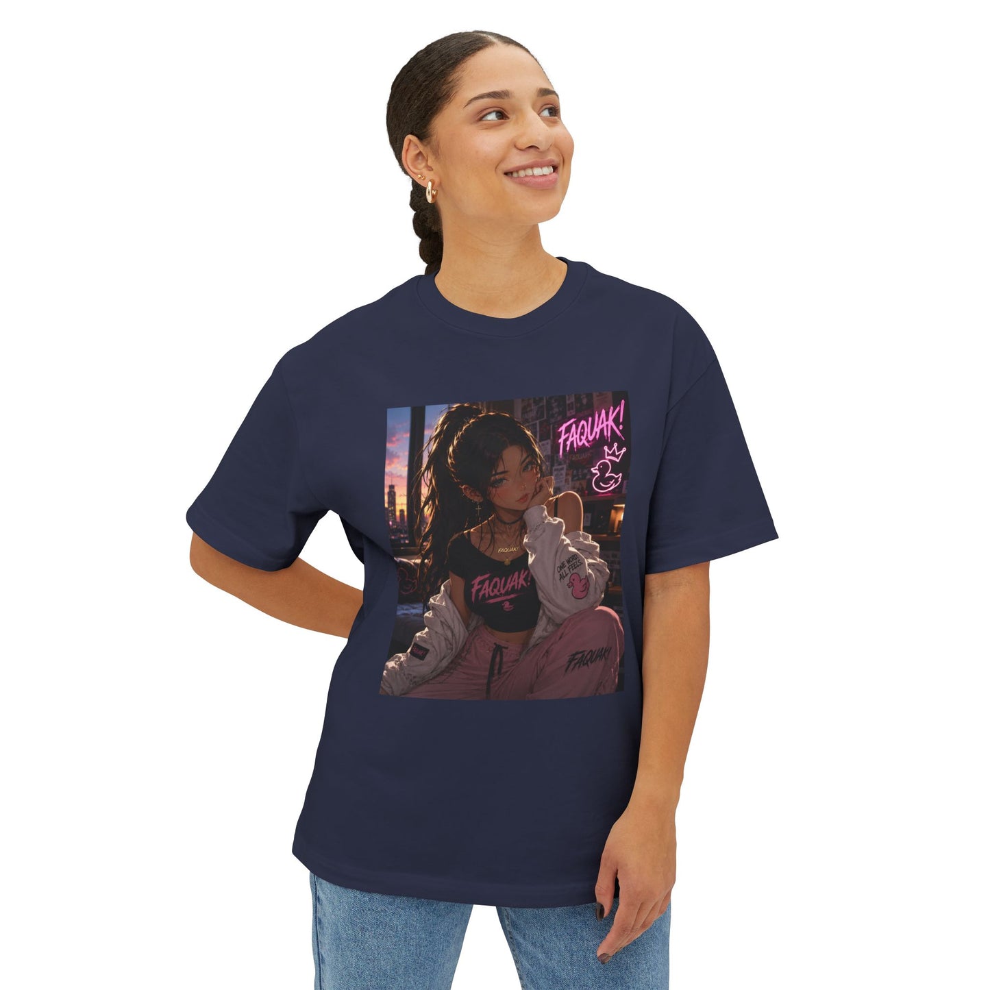 Anime City Girl Graphic Tee — 'Fragile' Neon Streetwear Oversized T-Shirt