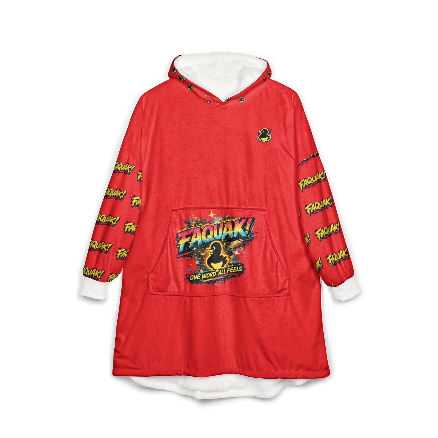 Red Faquak! Comic Graphic Hooded Blanket — Cozy Oversized Cartoon Hoodie Blanket