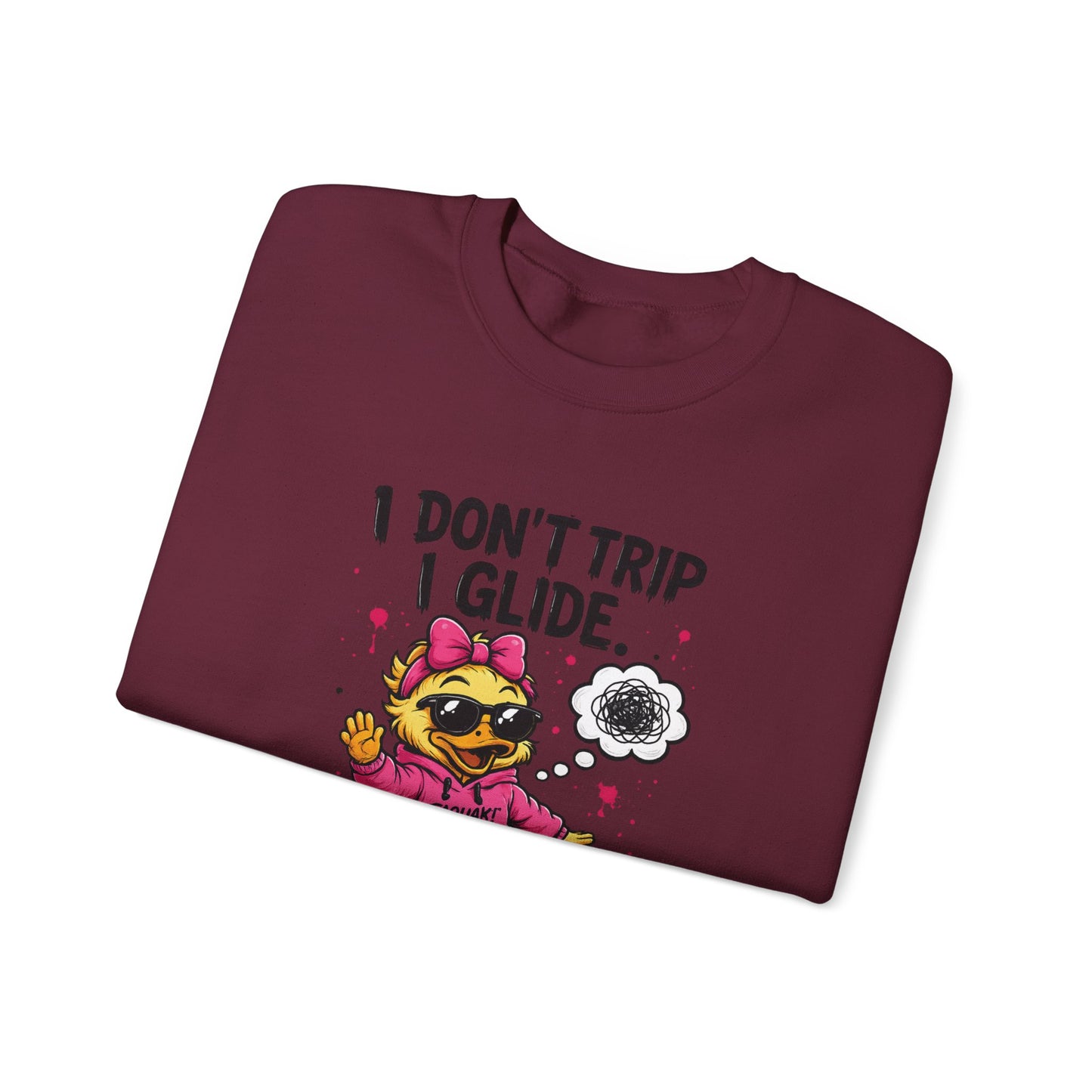 I Don’t Trip I Glide Crewneck Sweatshirt — Cute Skate Duck Graphic
