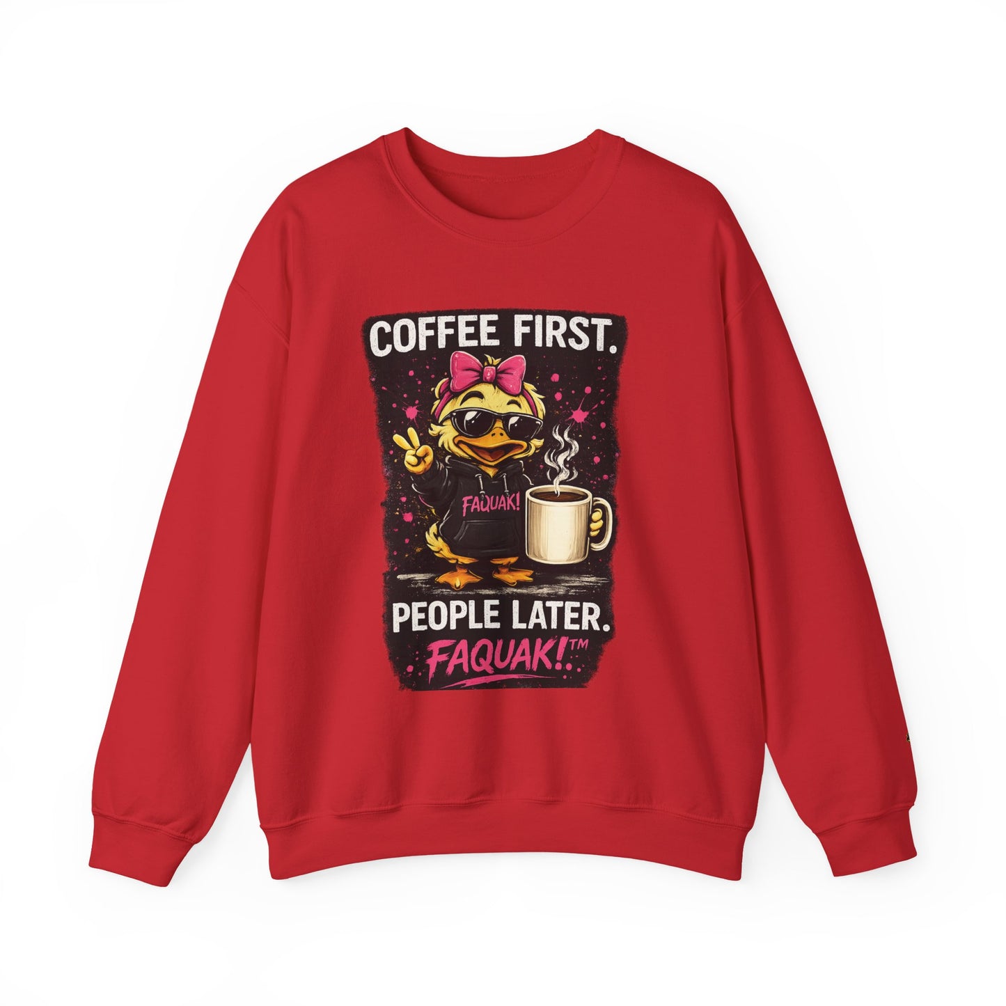 Coffee First-  Crewneck Sweatshirt — Cute Skate Duck Graphic