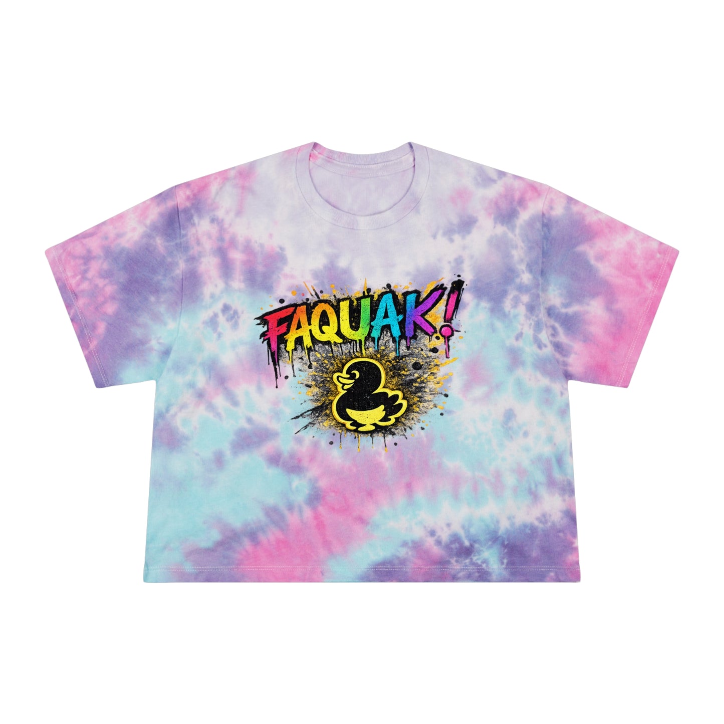 FAQUAK! Duck Graphic Tie-Dye Crop Tee — Cute Retro Streetwear for Women