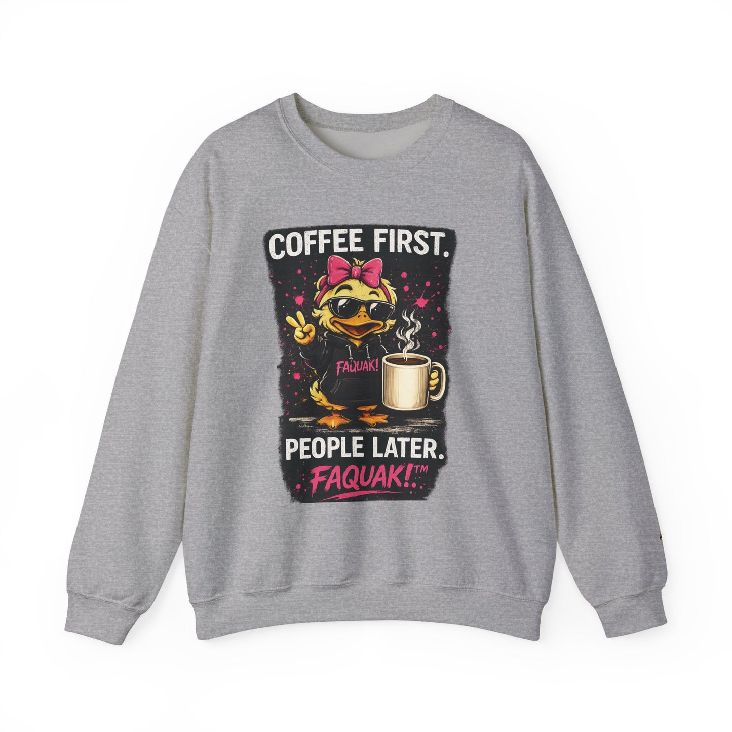 Coffee First-  Crewneck Sweatshirt — Cute Skate Duck Graphic