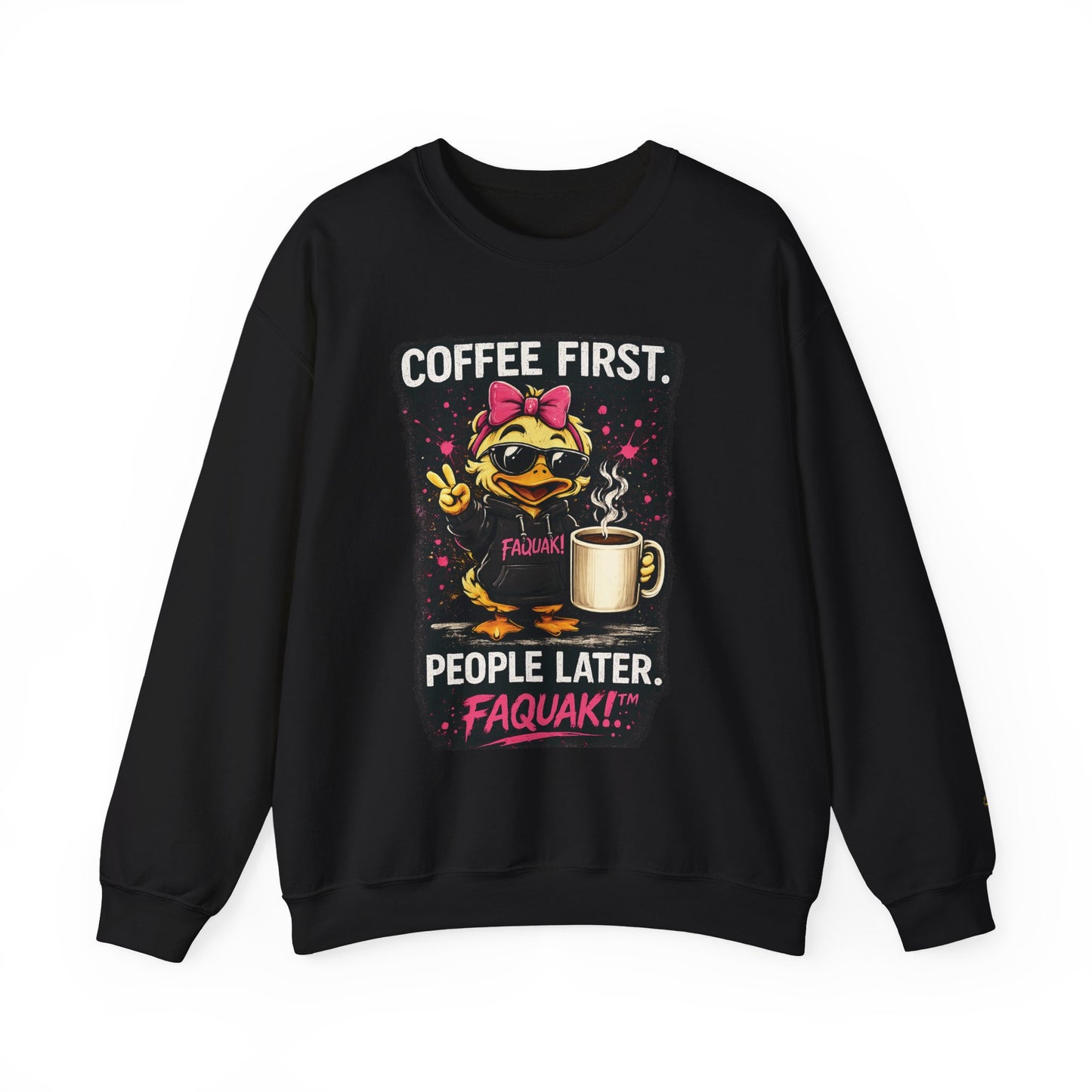 Coffee First-  Crewneck Sweatshirt — Cute Skate Duck Graphic