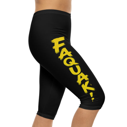 Faquak! Women's Capri Leggings — Black Graffiti