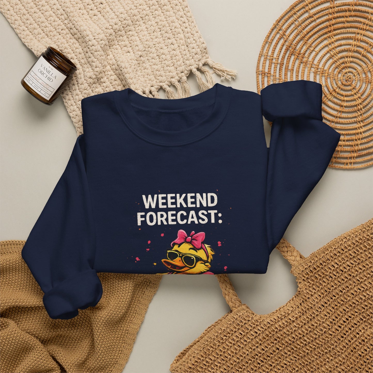 Weekend Forecast  - Crewneck Sweatshirt — Cute Skate Duck Graphic