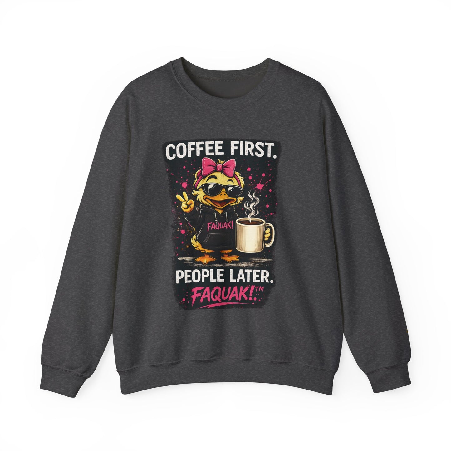 Coffee First-  Crewneck Sweatshirt — Cute Skate Duck Graphic