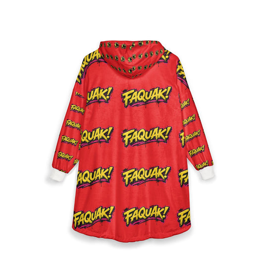 Red Faquak! Comic Graphic Hooded Blanket — Cozy Oversized Cartoon Hoodie Blanket