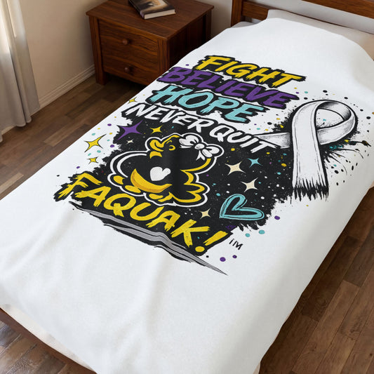 Fight Believe Hope Never Quit Plush Blanket — Cancer Awareness Ribbon Velveteen Throw