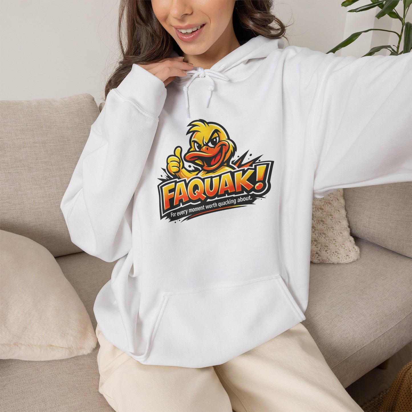 Faquak! Duck Logo Hoodie – Funny Retro Mascot Graphic Sweatshirt